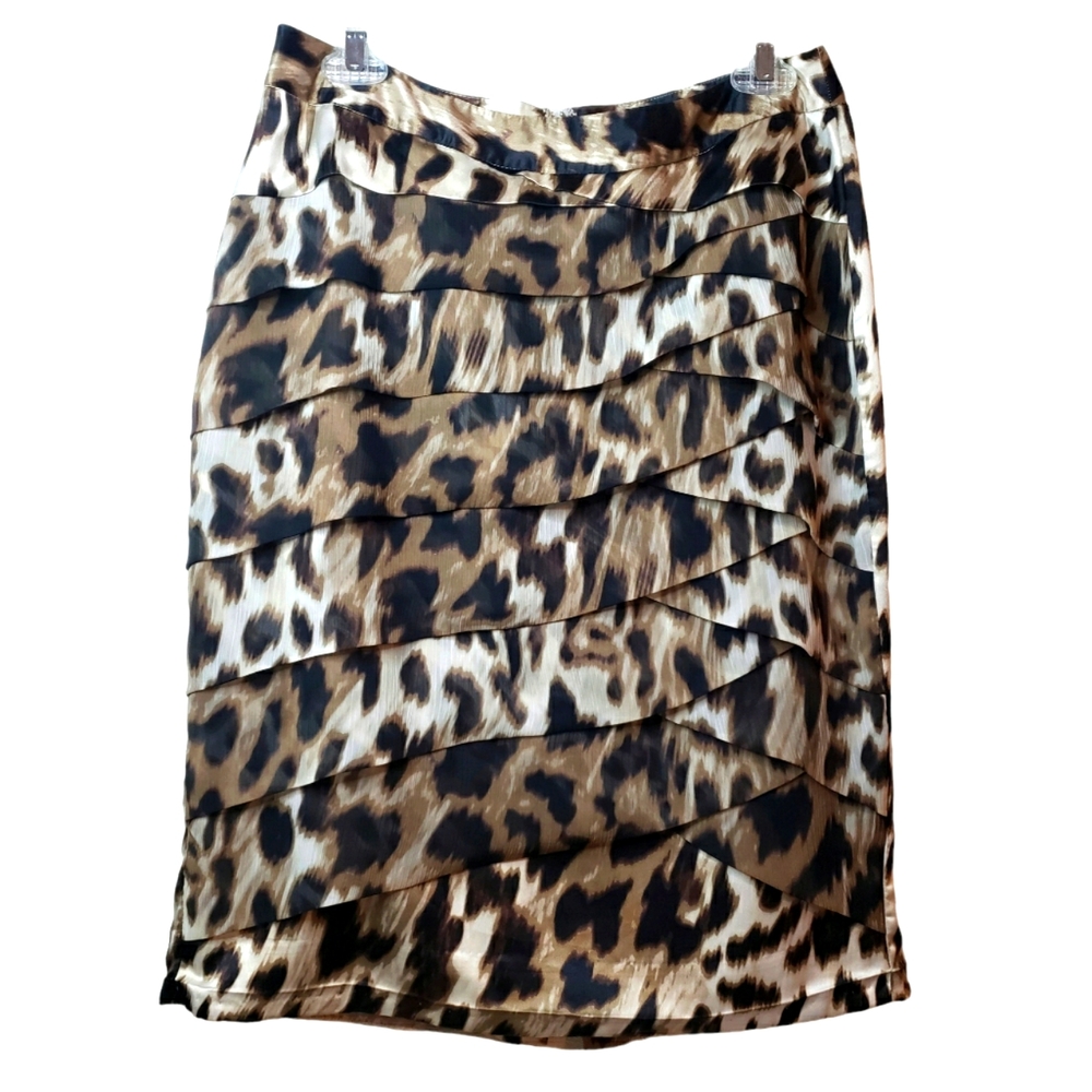 Worthington Leopard Print Layered Tiered Chiffon Pencil Skirt